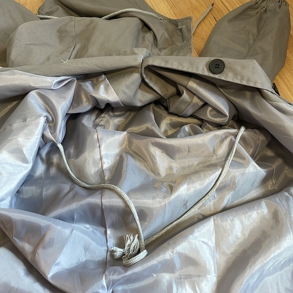 Minimalist Trench Coat Utility Hood Jacket Gray Med Urban Street Modern Casual - Picture 9 of 10